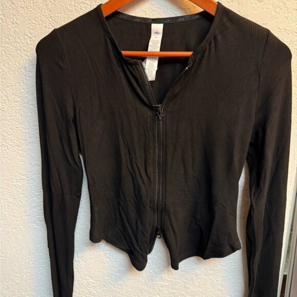 ALO Yoga Women's Black double Zip-Up Cropped Jacket size small and medium - Picture 2 of 5